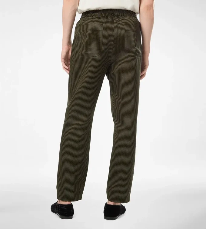Pantaloni lounge plissettati in cotone e seta con righe bengalesi