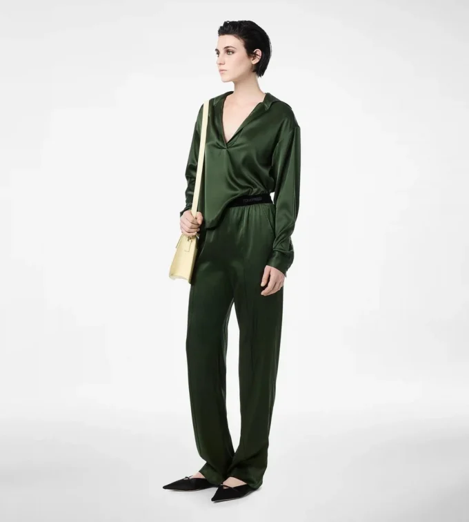 Pantaloni pigiama in raso di seta elasticizzato Pantaloni pigiama in raso di seta elasticizzato