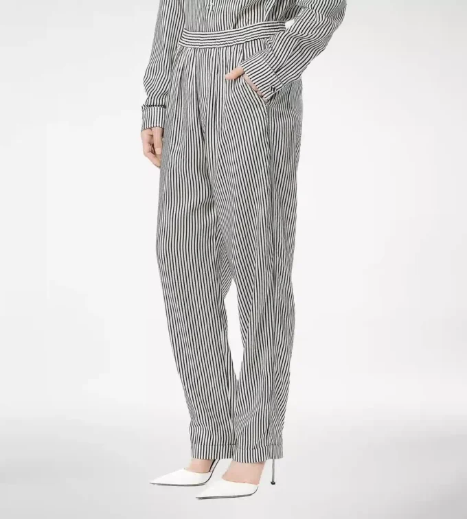Pantaloni pigiama in seta a righe con bordino Pantaloni pigiama in seta a righe con bordino