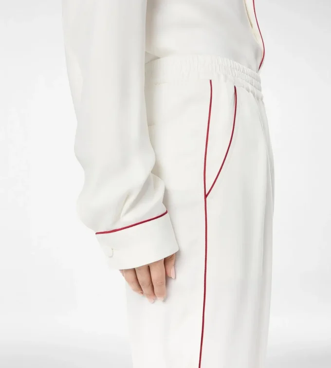 Pantaloni pigiama in twill di seta con bordino Pantaloni pigiama in twill di seta con bordino