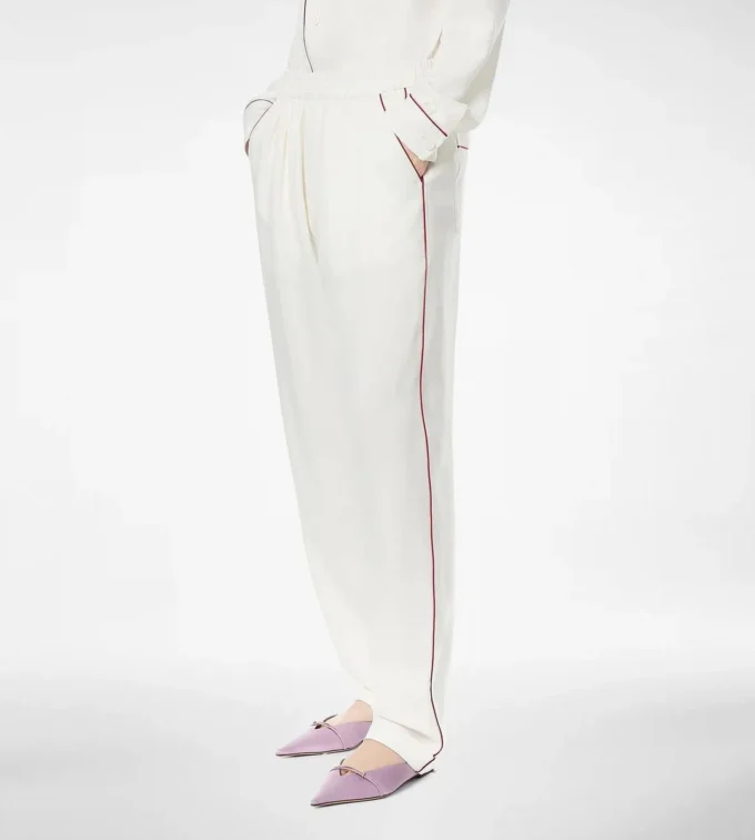 Pantaloni pigiama in twill di seta con bordino Pantaloni pigiama in twill di seta con bordino