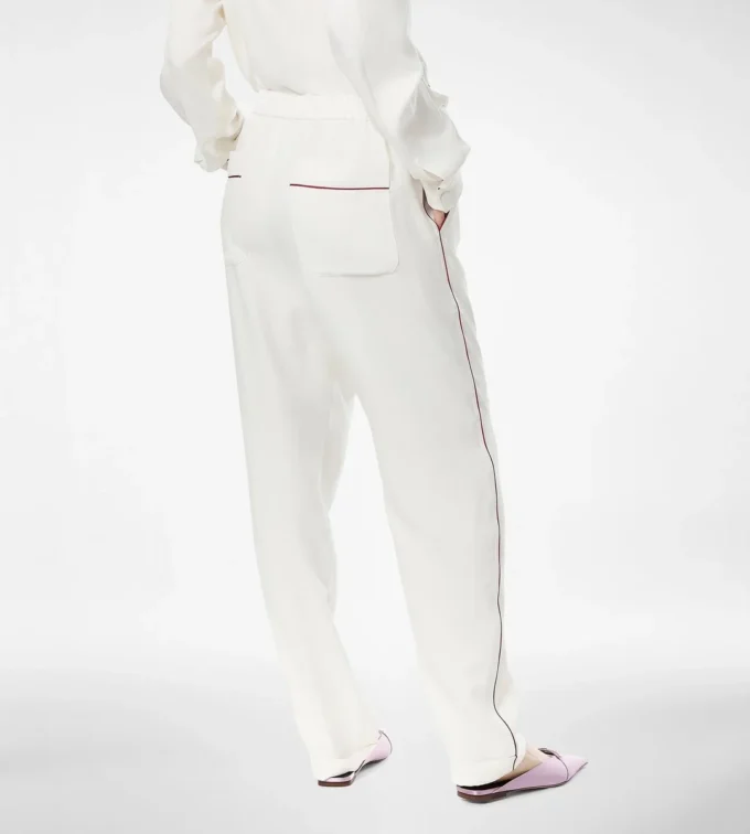 Pantaloni pigiama in twill di seta con bordino Pantaloni pigiama in twill di seta con bordino