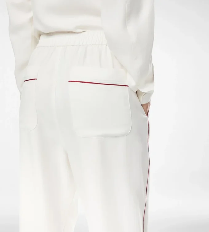 Pantaloni pigiama in twill di seta con bordino Pantaloni pigiama in twill di seta con bordino