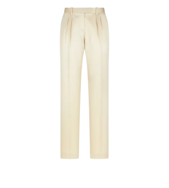 Pantaloni sartoriali con pieghe in twill di seta e lana