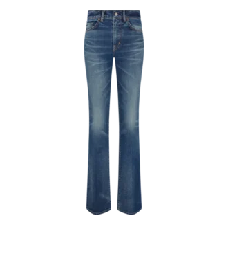 Pantaloni svasati in denim grezzo elasticizzato