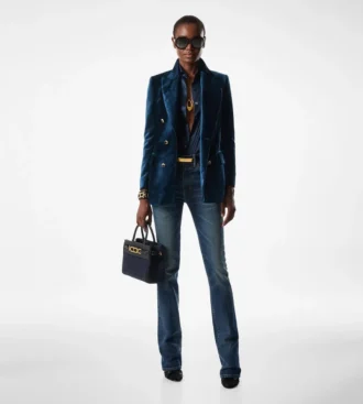 Pantaloni svasati in denim grezzo elasticizzato