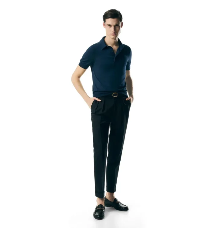 Polo in cashmere e seta a maglia fine