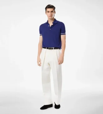 Polo in cashmere e seta con bordino a contrasto