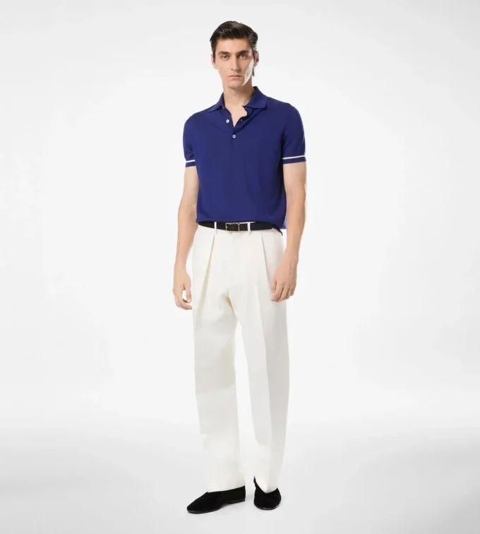 Polo in cashmere e seta con bordino a contrasto