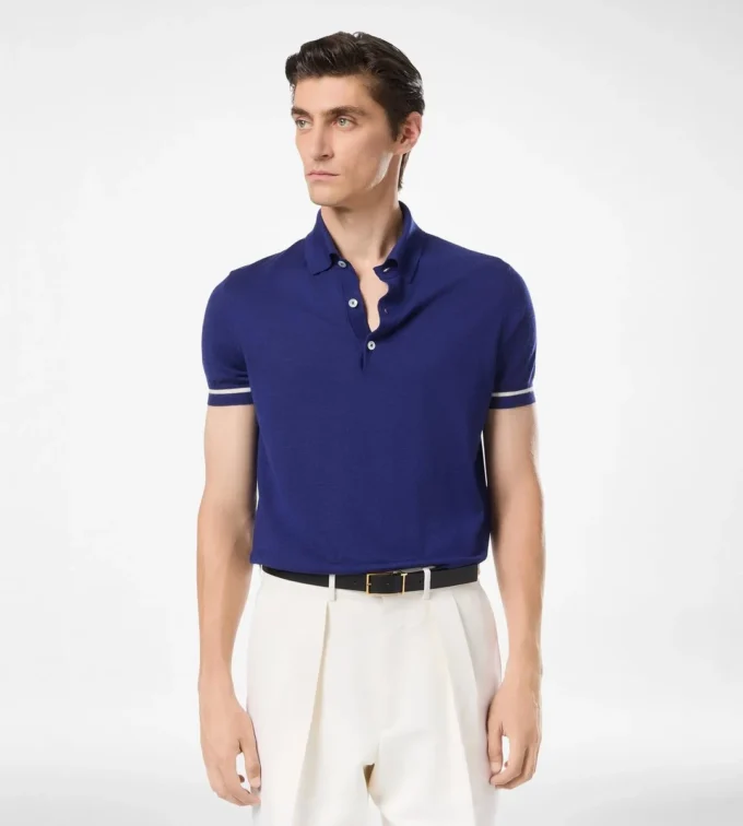 Polo in cashmere e seta con bordino a contrasto