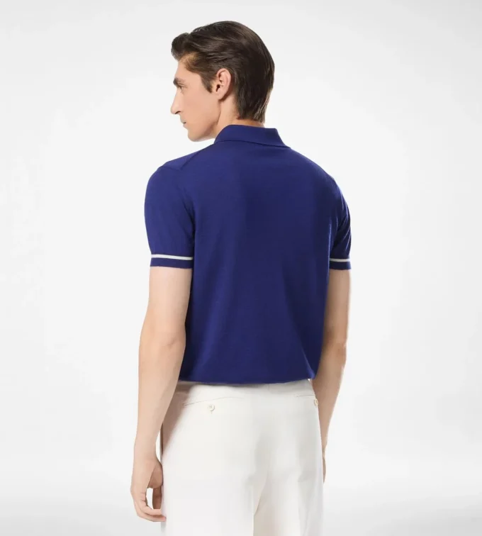 Polo in cashmere e seta con bordino a contrasto