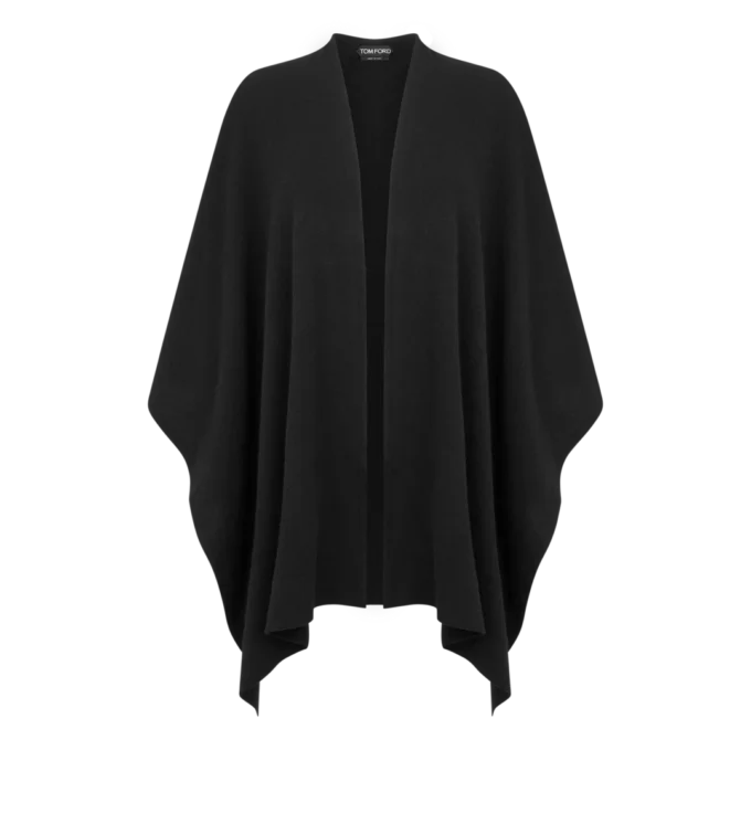 Poncho in cashmere con logo Tf ricamato tono su tono