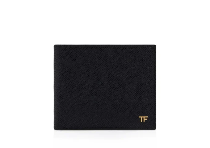 Portafoglio bifold in pelle a grana fine