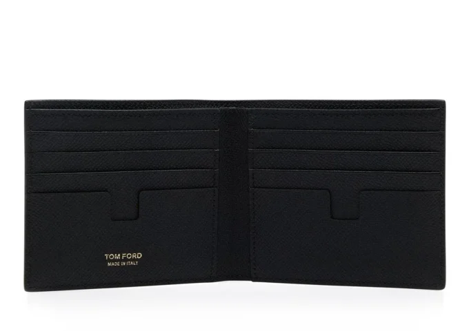 Portafoglio bifold in pelle a grana fine