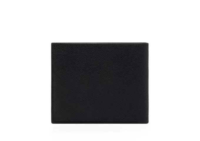 Portafoglio bifold in pelle a grana fine