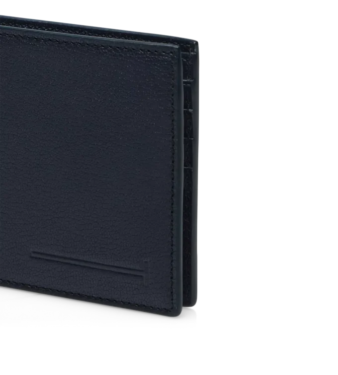Portafoglio classico bifold allungato in morbida pelle fiore con linea a T