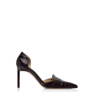 Scarpe con tacco Eva D’Orsay in pelle di coccodrillo lucida stampata