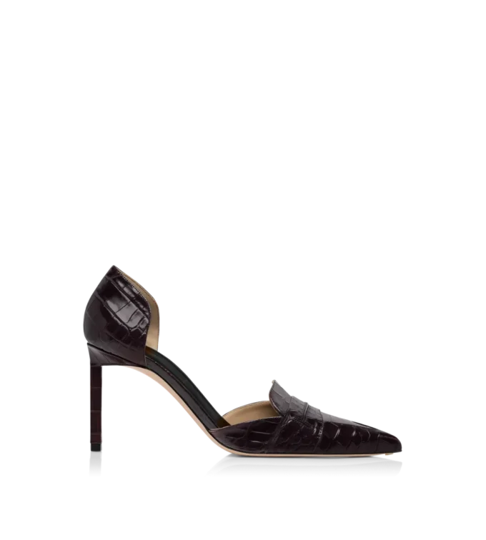 Scarpe con tacco Eva D’Orsay in pelle di coccodrillo lucida stampata