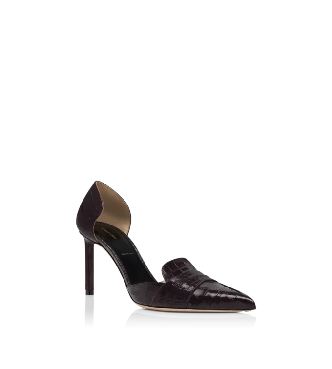 Scarpe con tacco Eva D’Orsay in pelle di coccodrillo lucida stampata