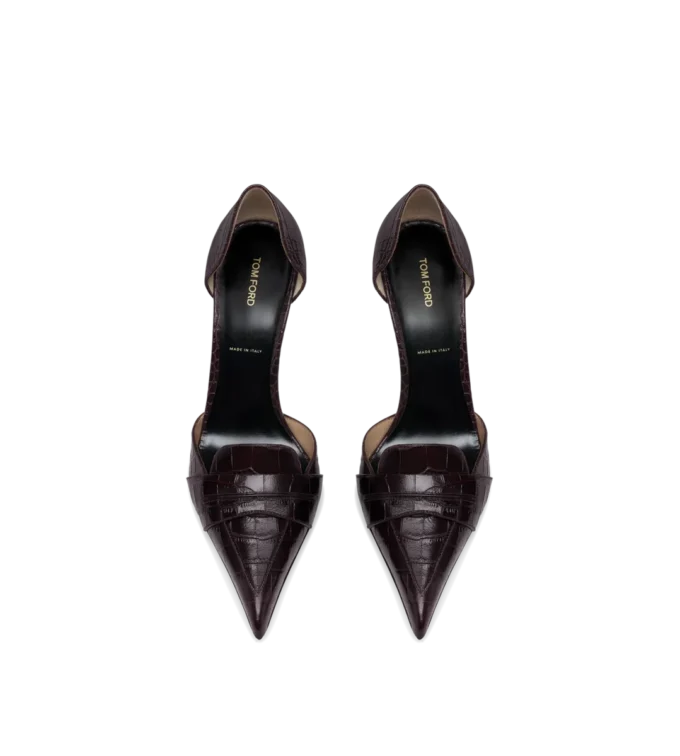 Scarpe con tacco Eva D’Orsay in pelle di coccodrillo lucida stampata