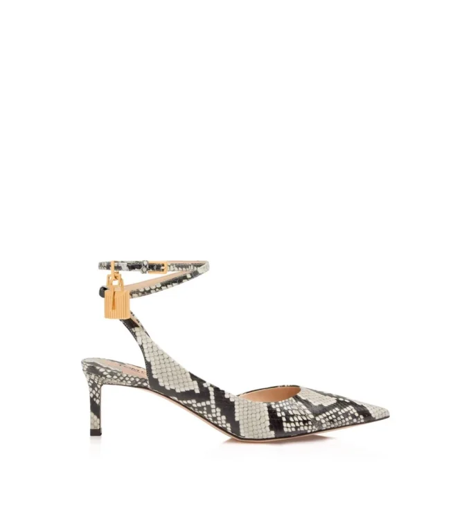 Slingback con chiusura a lucchetto in pelle stampata pitonata Slingback con chiusura a lucchetto in pelle stampata pitonata