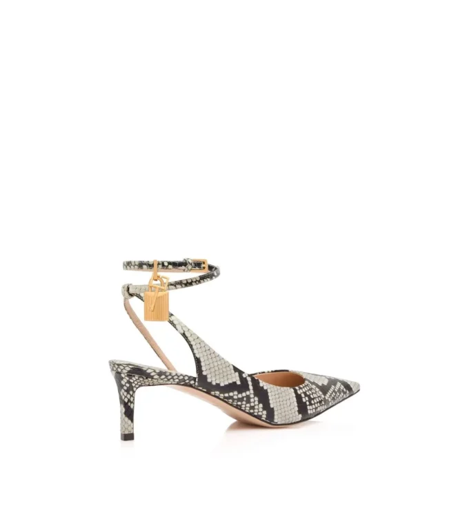 Slingback con chiusura a lucchetto in pelle stampata pitonata Slingback con chiusura a lucchetto in pelle stampata pitonata