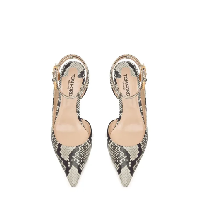 Slingback con chiusura a lucchetto in pelle stampata pitonata Slingback con chiusura a lucchetto in pelle stampata pitonata