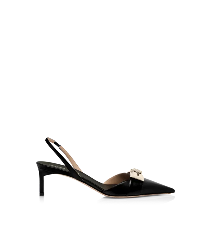Slingback con fibbia a T in pelle lucida Slingback con fibbia a T in pelle lucida