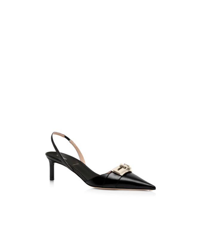 Slingback con fibbia a T in pelle lucida Slingback con fibbia a T in pelle lucida