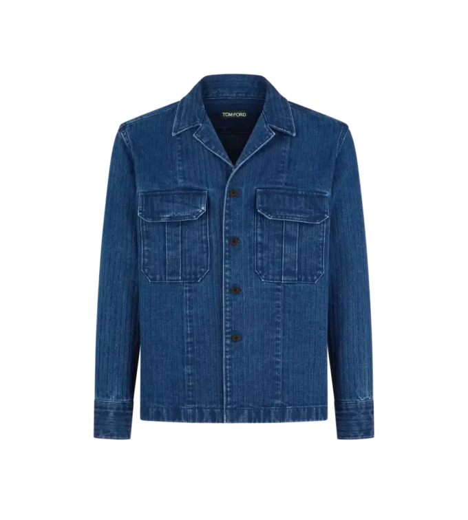 Soprabito in denim a spina di pesce Soprabito in denim a spina di pesce