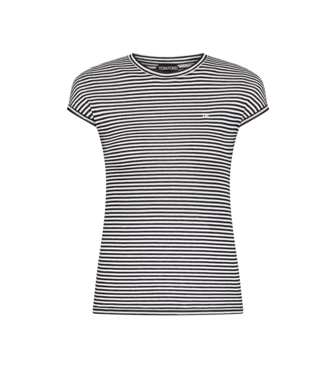 T-shirt a righe con logo TF ricamato tono su tono