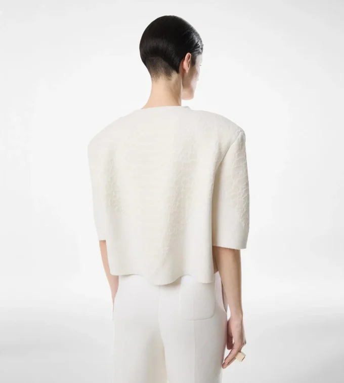 T-shirt girocollo in cashmere merino con dettaglio pitone goffrato in ciniglia di seta T-shirt girocollo in cashmere merino con dettaglio pitone goffrato in ciniglia di seta