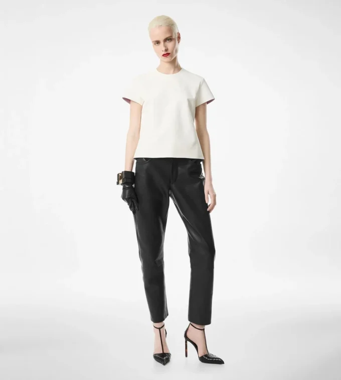 T-shirt in nappa Lux e duchesse lavato T-shirt in nappa Lux e duchesse lavato