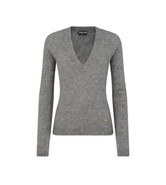 Top con scollo a V in maglia di cashmere e seta senza cuciture