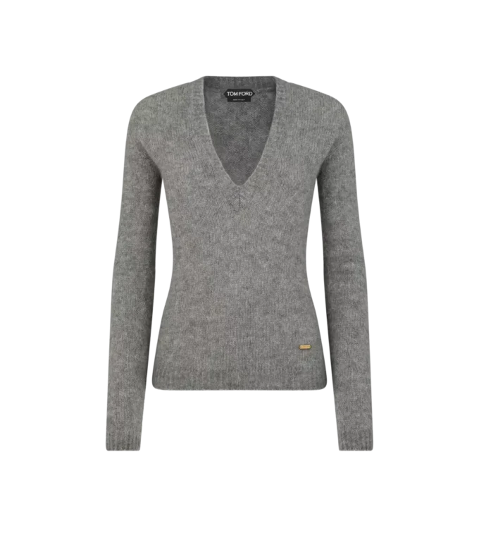 Top con scollo a V in maglia di cashmere e seta senza cuciture