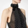 Top con scollo all’americana in georgette di seta a pois con dettaglio plissé