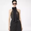 Top con scollo all’americana in georgette di seta a pois con dettaglio plissé