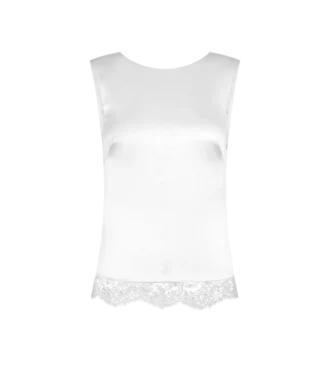 Top in seta senza maniche con scollo a V sul retro e inserti in pizzo