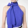 Top lavallière con scollo all’americana in seta con dettaglio plissé