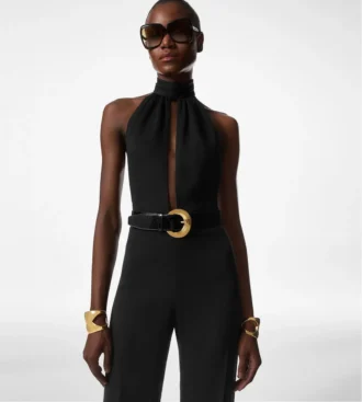 Tuta con cintura e scollo all’americana “Sable”